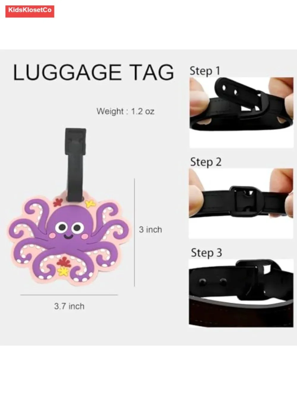 Octopus Silicone Luggage Tag for Kids Backpacks, Suitcase ID Tag with Contact